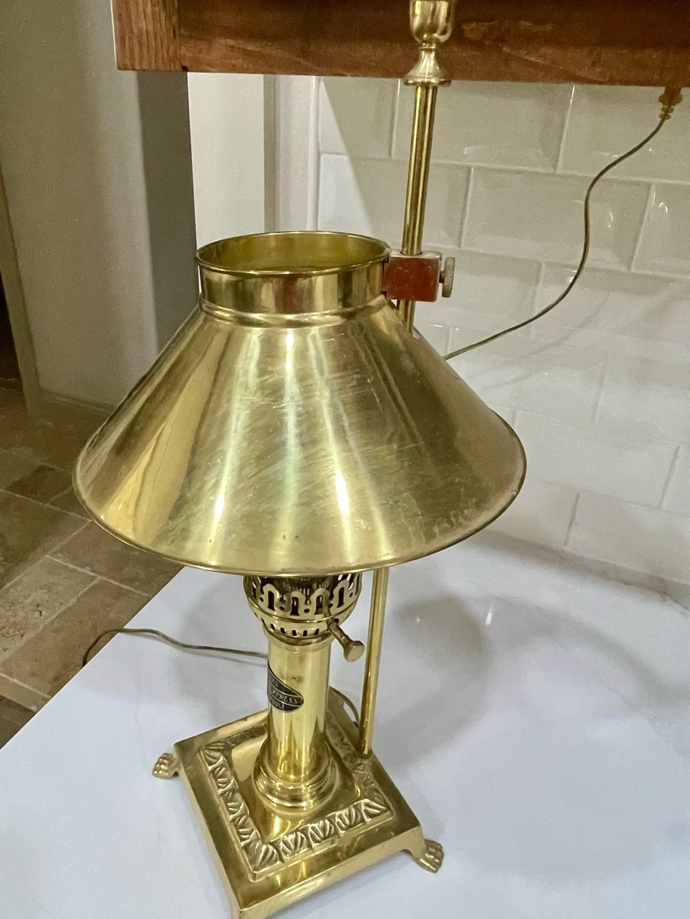 Brass Table Lamp Instanbul Adjustable Shade, Corded Knob, Orient Express Label